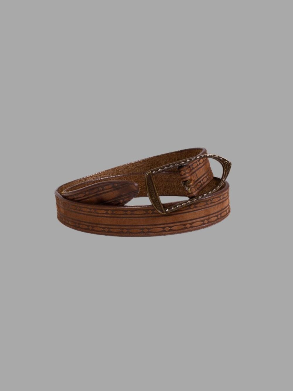 MATSUDA Vintage Brown Geometric Art Deco Embossed Leather Belt Sz Small